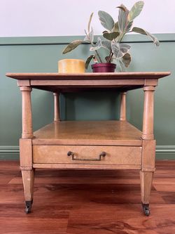 Vintage Wood End Table with Drawer