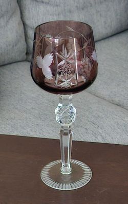 Vintage Hortensja Amethyst Purple Cut to Clear Glass Crystal Wine Goblet (Single)