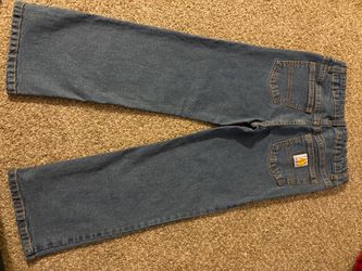 Carhartt navy blue jeans size 7 kids.