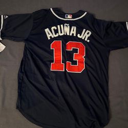 Majestic Atlanta Braves RONALD ACUNA JR. Baseball JERSEY ALTERNATE BLUE LARGE New 