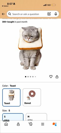 Toast Bread Costume Adjustable Cat Cone Collar Soft, Cat Recovery Collar, After Surgery Neck Cone, Collar for Kitten
