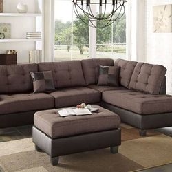 Brand New 104" x 75" Reversible Fabric Sectional + Ottoman