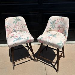 Set of Barstool height upholstered chairs with wooden legs (and extra set of legs)