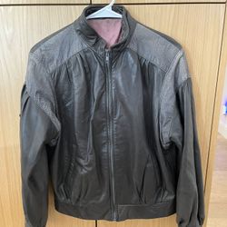 Vintage Boutique of Leathers Women’s Leather Jacket Brown Textured Panels Zip Up Canada Size Large READ 