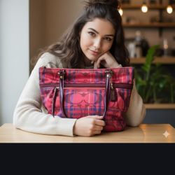 Coach Vintage Poppy Tartan Plaid Glamor Tote 21137 EUC