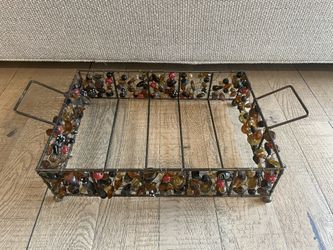Decorative Glass Bead & Metal Tray/Carrier