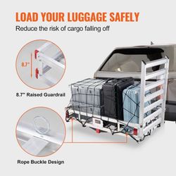 VEVOR 50 x 29.5 x 8.7 inch Hitch Cargo Carrier, 500lbs Capacity Trailer Hitch Mounted Cargo Basket, Aluminum Luggage Carrier Rack with Folding Ramp, F