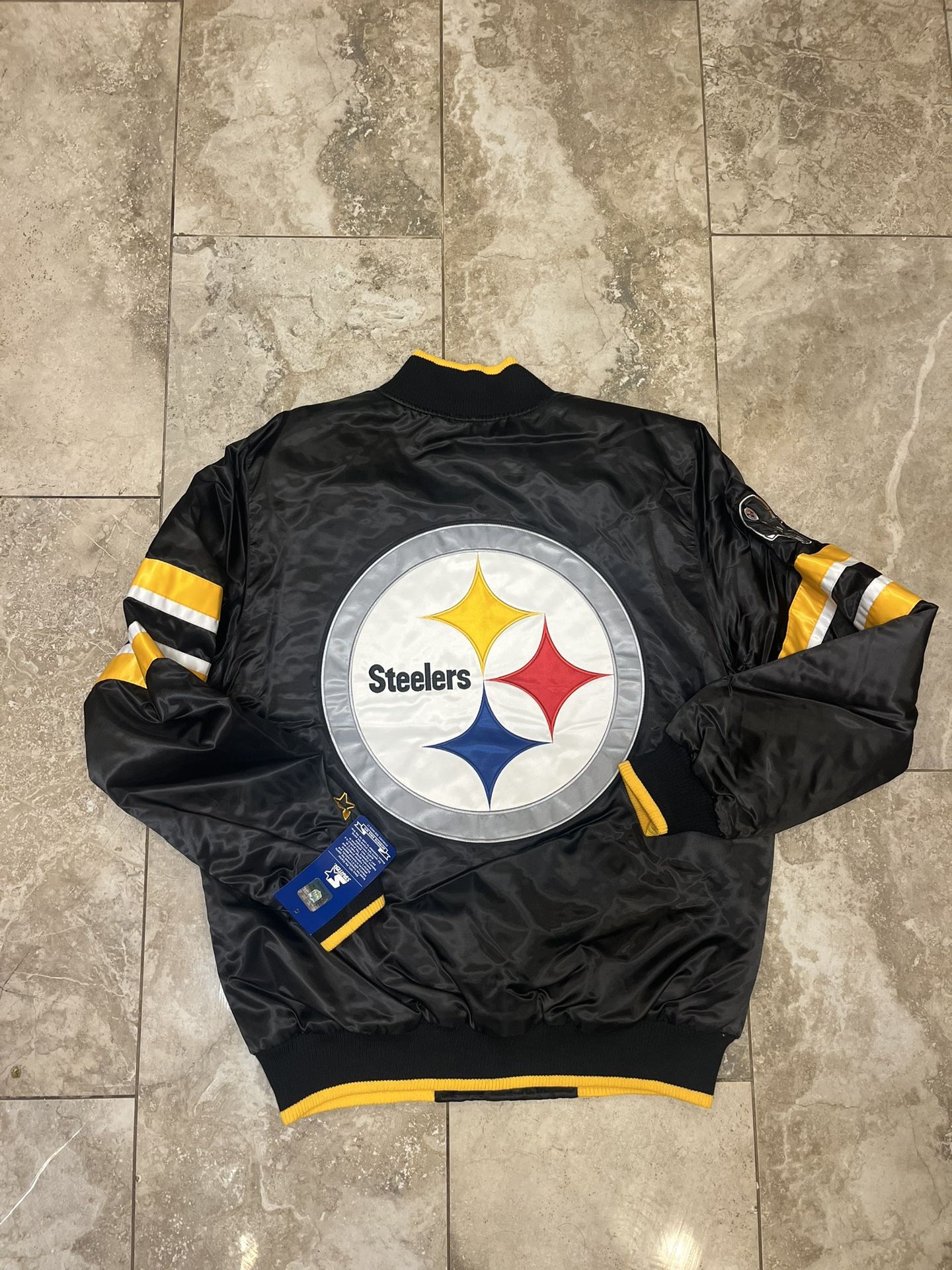 Starter Pittsburgh Steelers Satin Black/Yellow Jacket Size Medium