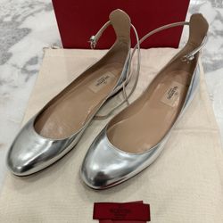 BRAND NEW - Valentino Garavani Tango Mirrored Leather Ankle Wrap Ballerina Flats - Size 36.5 - Originally $475.   Asking $250