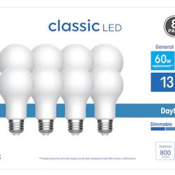 GE Classic 60 -Watt EQ A19 Daylight Medium base (E-26) Dimmable LED General purpose Light Bulb 8 -Pack