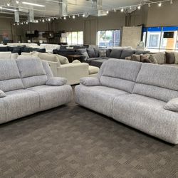 Big New Soft Grey Reclining Sofa Couch Set 