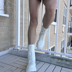 Brand New White Zip Up Lace up Boots 