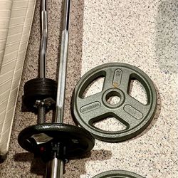 Barbells and Tricep Bar with extra weights
