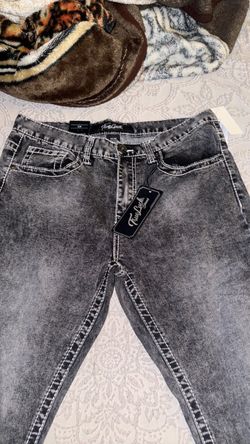 True Luck Slim Jeans 34x30 Gray Acid Wash