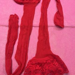 Red Sheer Thigh Highs Lace Top