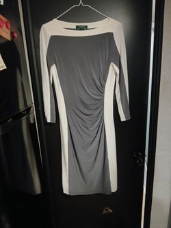 Lauren Ralph Lauren Gray and White Ruched Dress