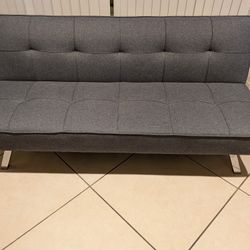 Convertible Futon Sofa Bed Gray With Stainless Leg