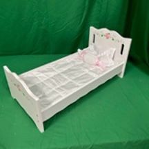 NEW, Firm, Badger Basket Doll Bed with White Bedding - White Rose 