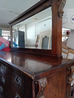 Mission Style Oak Multi-Drawer Dresser with Mirror