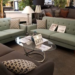 Brand New Green Or Tan Linen 82" Sofa + 60" Loveseat 2PCs Set