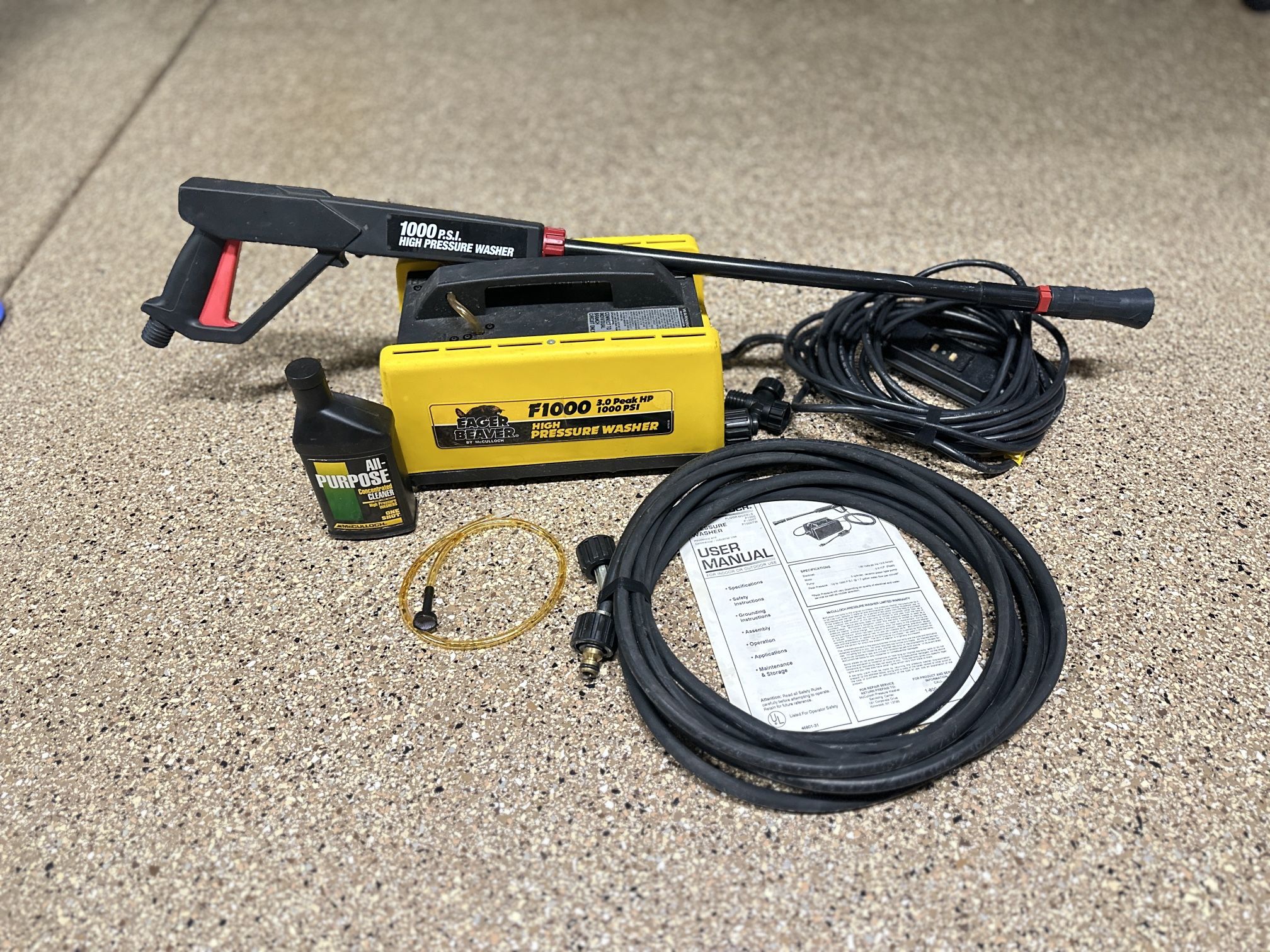 MCCULLOCH EAGER BEAVER 1000 PSI F1000 PRESSURE WASHER