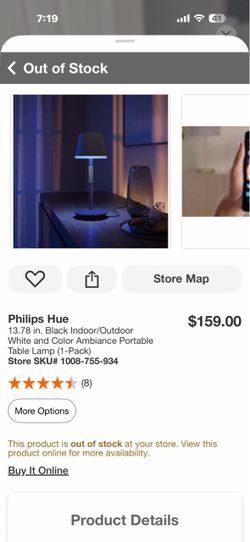 Philips Hue 13.78 in. Black Indoor/Outdoor White and Color Ambiance Portable Table Lamp (1-Pack)