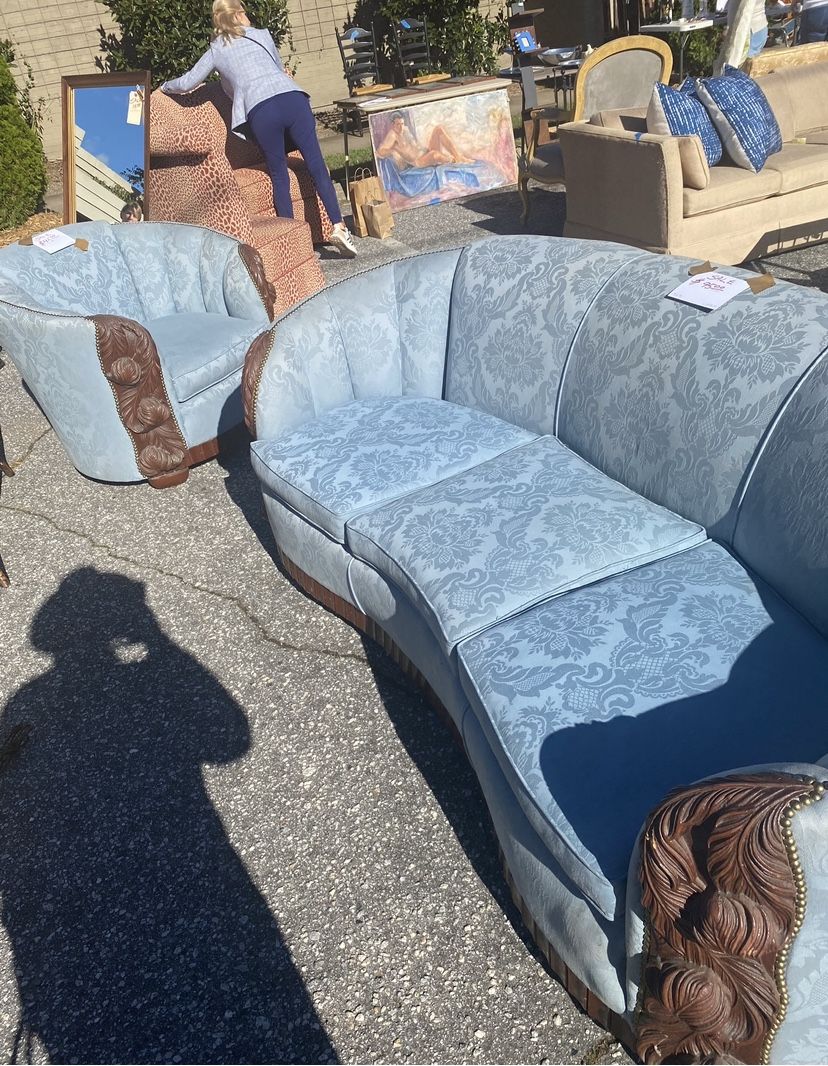 Antique Set -Baby Blue Sofa, And Chair