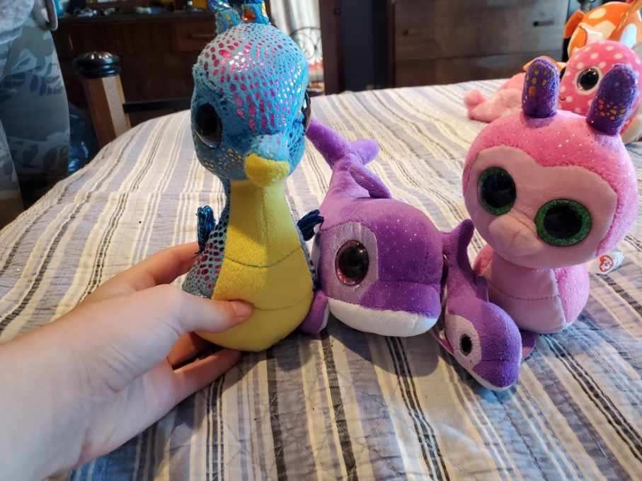 TY Beanie Baby Boo Sea Horse, Dolphins and Snail