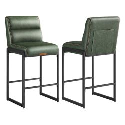 Bar Stools Set of 4, Counter Height Chairs with Backs, 26.4-Inch Transitional Barstools, Synthetic Leather with Stitching, Forest Green and Ink Black,