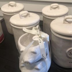 new set of 5 ceramic containers and 2 sauce boats