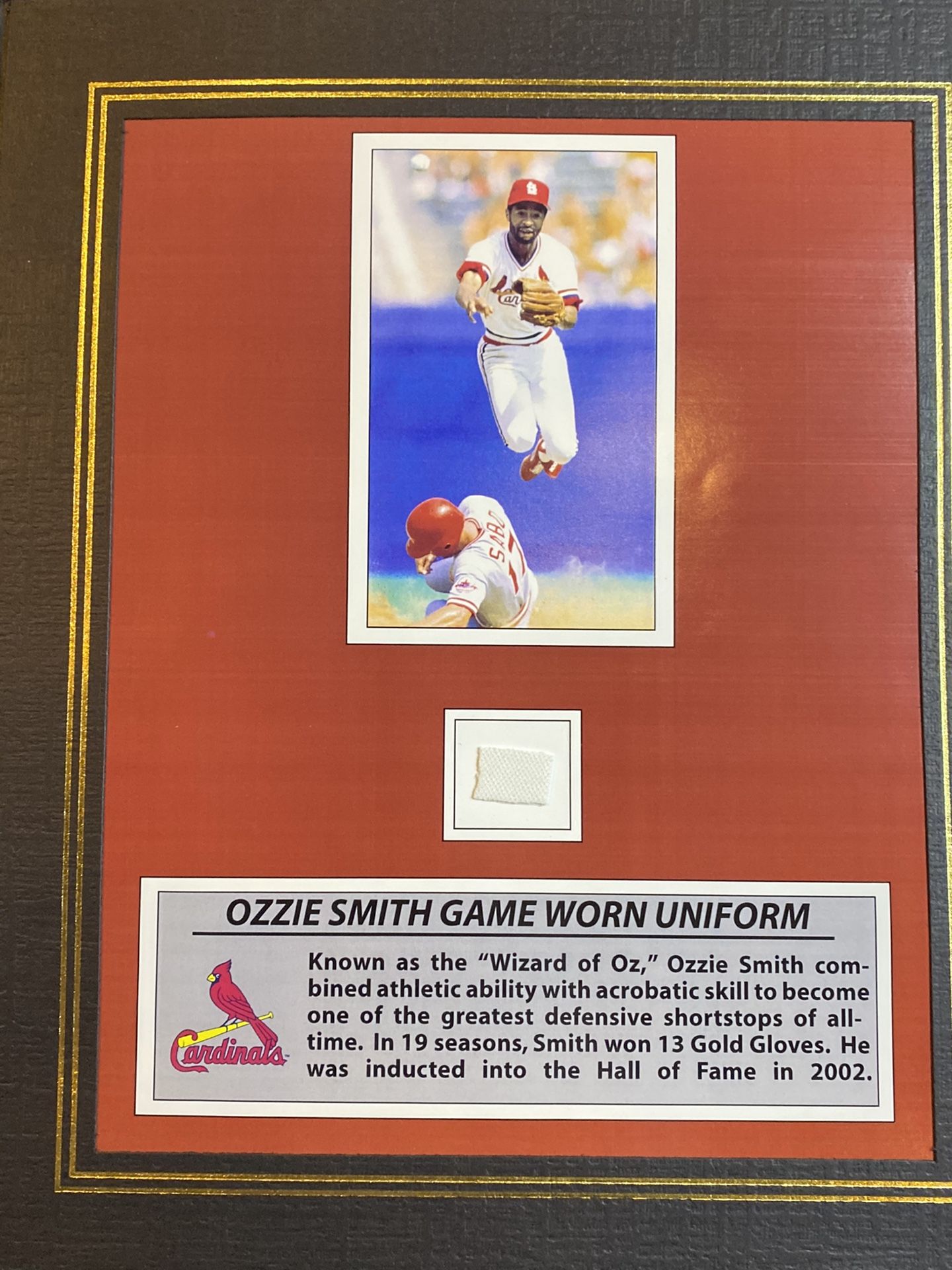 St. Louis Cardinals Ozzie Smith Game Worn Jersey Section with COA.