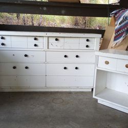 Super Cute Wood Low Boy Dresser And Matching Nightstand Painted White Vintage 