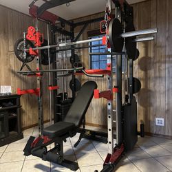 Smith Machine 200 | Adjustable Bench | 245lb Cast Iron Olympic Weights | 7ft Olympic Bar | Fitness | Gym Equipment | FREE DELIVERY/INSTALLATION 🚚 🛠️