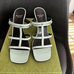 NEW Gucci Divine Leather Slingback Sandal Women Green Size 39 US 9