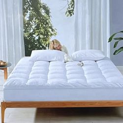 Cubrecolchón de algodón, tamaño Twin,Full, Queen,King, CALKING relleno alternativo de plumón de nieve 3D, NEGRO, Blanco y Bambú