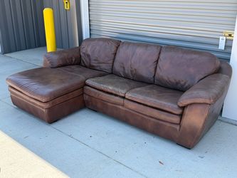Brown Leather Sectional Sofa with Chaise