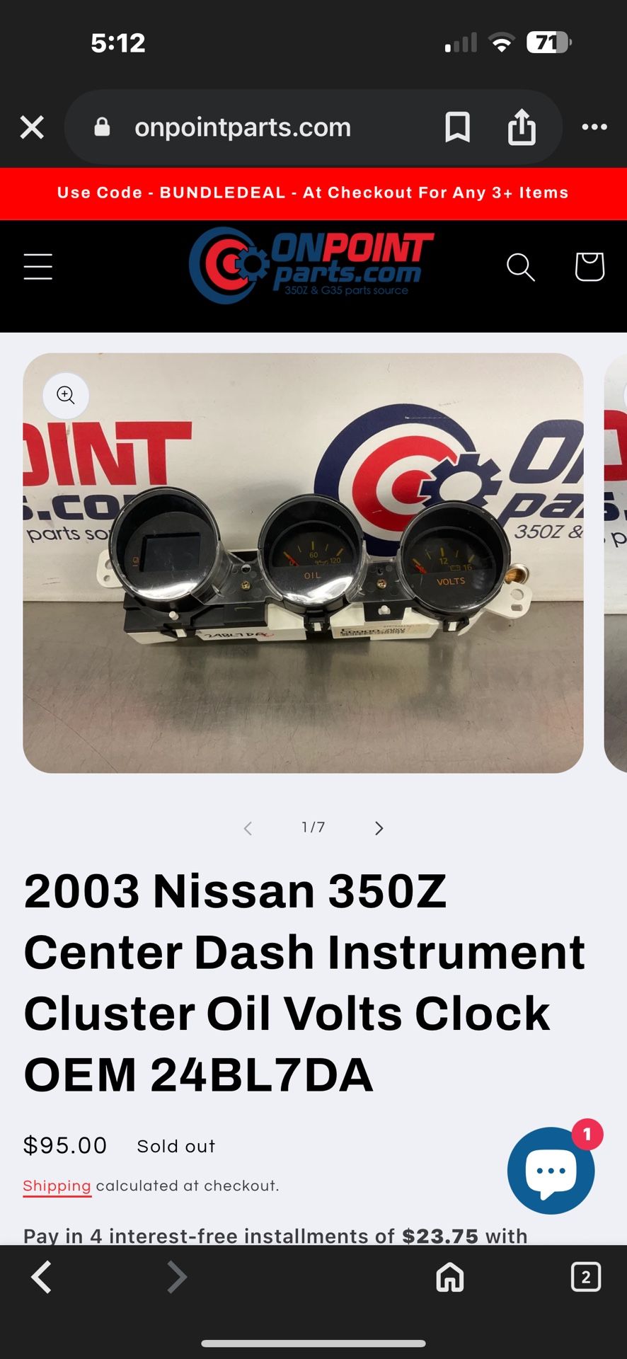 2003 Nissan 350Z Center Dash Instrument