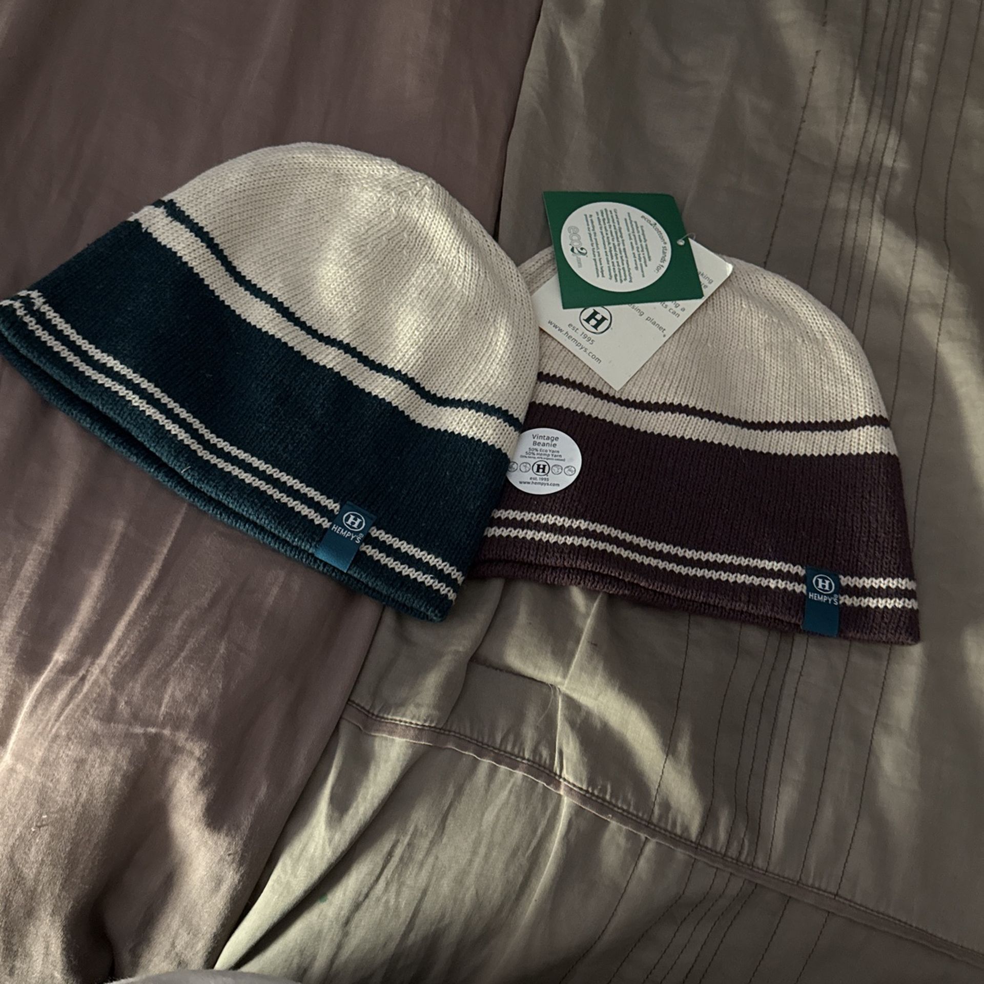 Beige/ Green Beanie And Purple/beige Beanie