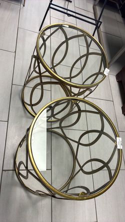 Round Glass Top Gold Metal Side Tables