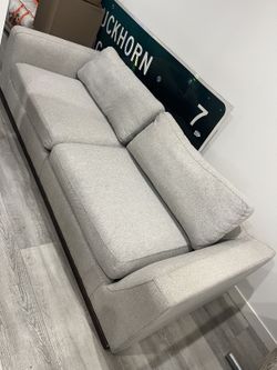 Modern Low-Profile Fabric Sofa — 98" Light Gray, Very Clean