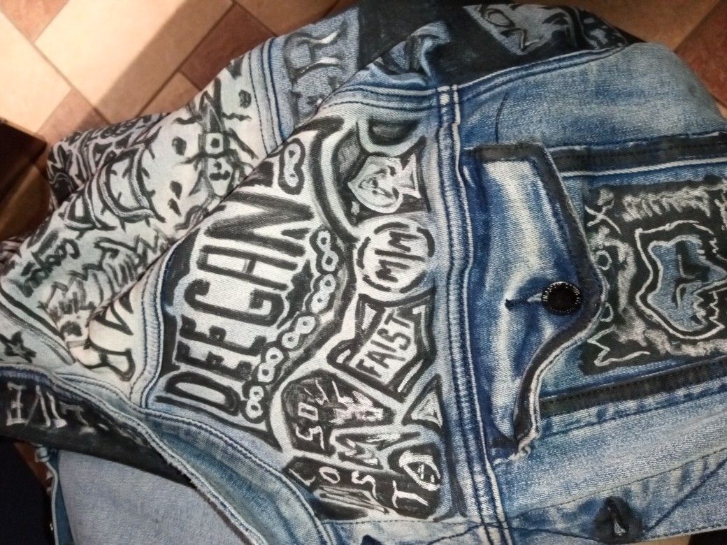 Custom Hand-painted Denim Jacket Size L