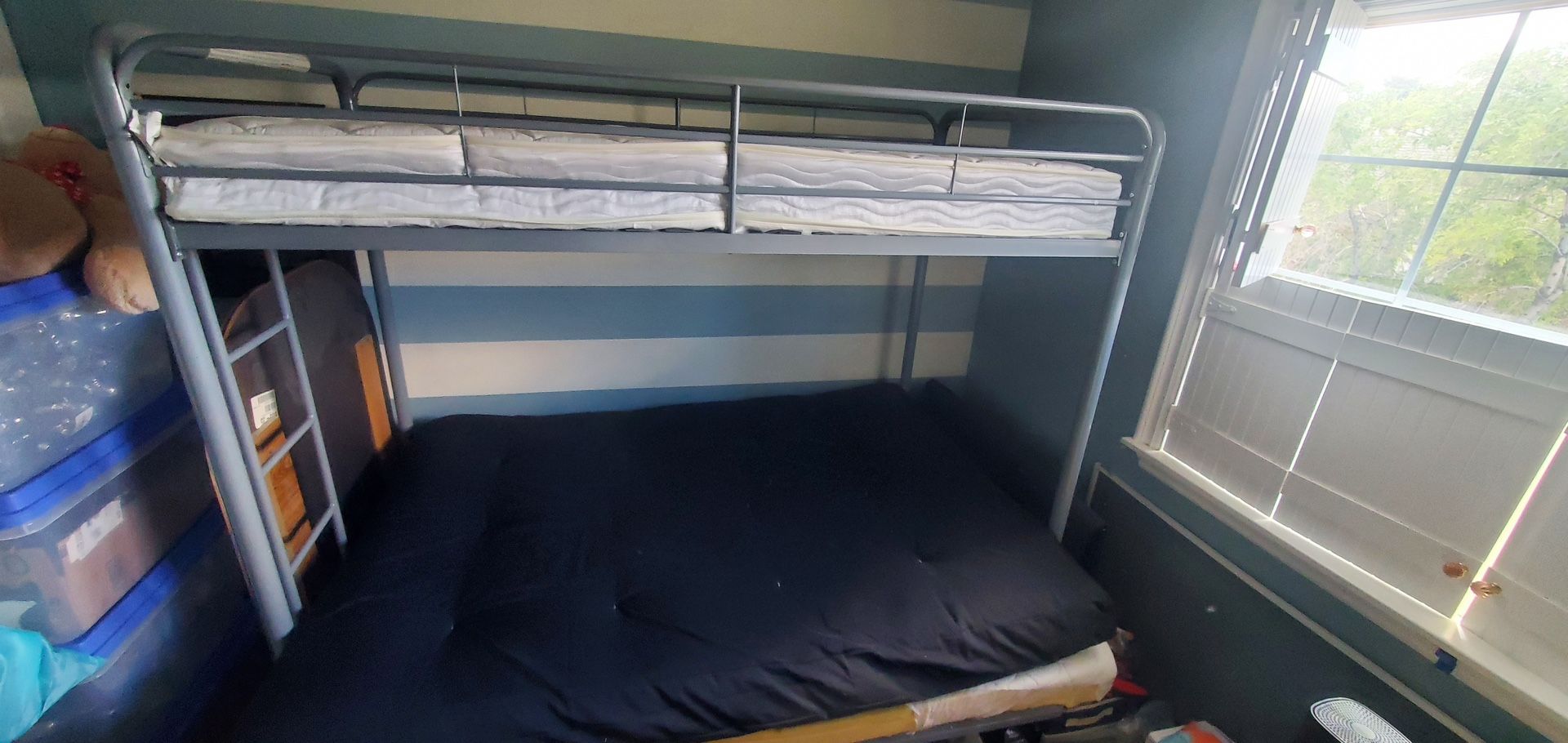 Twin Over Futon Metal Bunk Bed With Futon! 