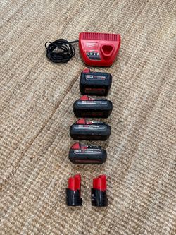 Milwaukee M18 M12 Battery Lot – 6 Batteries + Charger