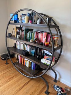 Circular Metal and Wood Bookshelf