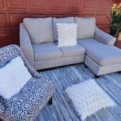 Beautiful Couch With Lounge Gray Color With Single Chair No Smell No Broken Frames 