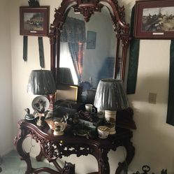 Antique Mirror And Table 