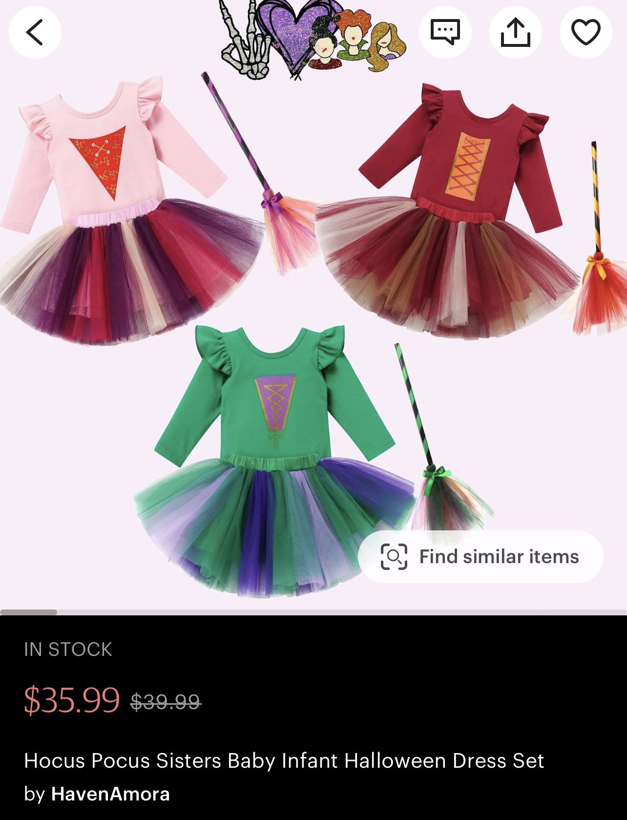 2 Baby Girls Sanderson Sisters Witch Costumes