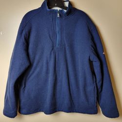 Orvis Mens Blue Sherpa Lined Quarter Zip Pullover Sweater Size Large