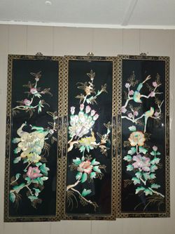 3 Vintage Chinese Lacquer Plaques
