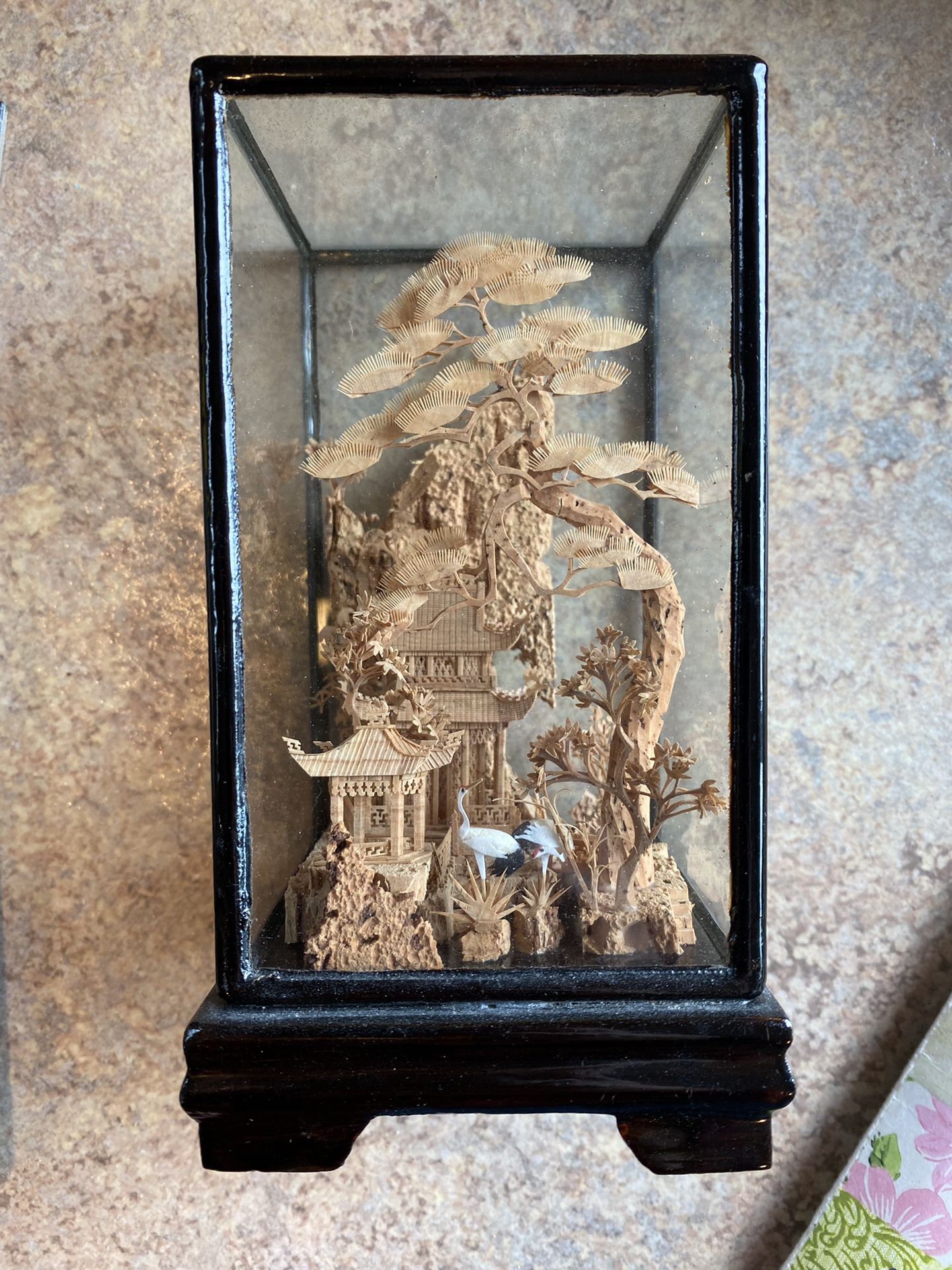 Chinese Cork Art Diorama Storks 1999’s Vintage China Town San Francisco